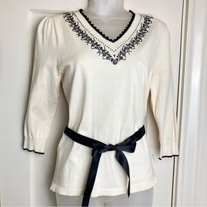 Vintage Bethany Silk Blend embroidered beaded ribbon sweater